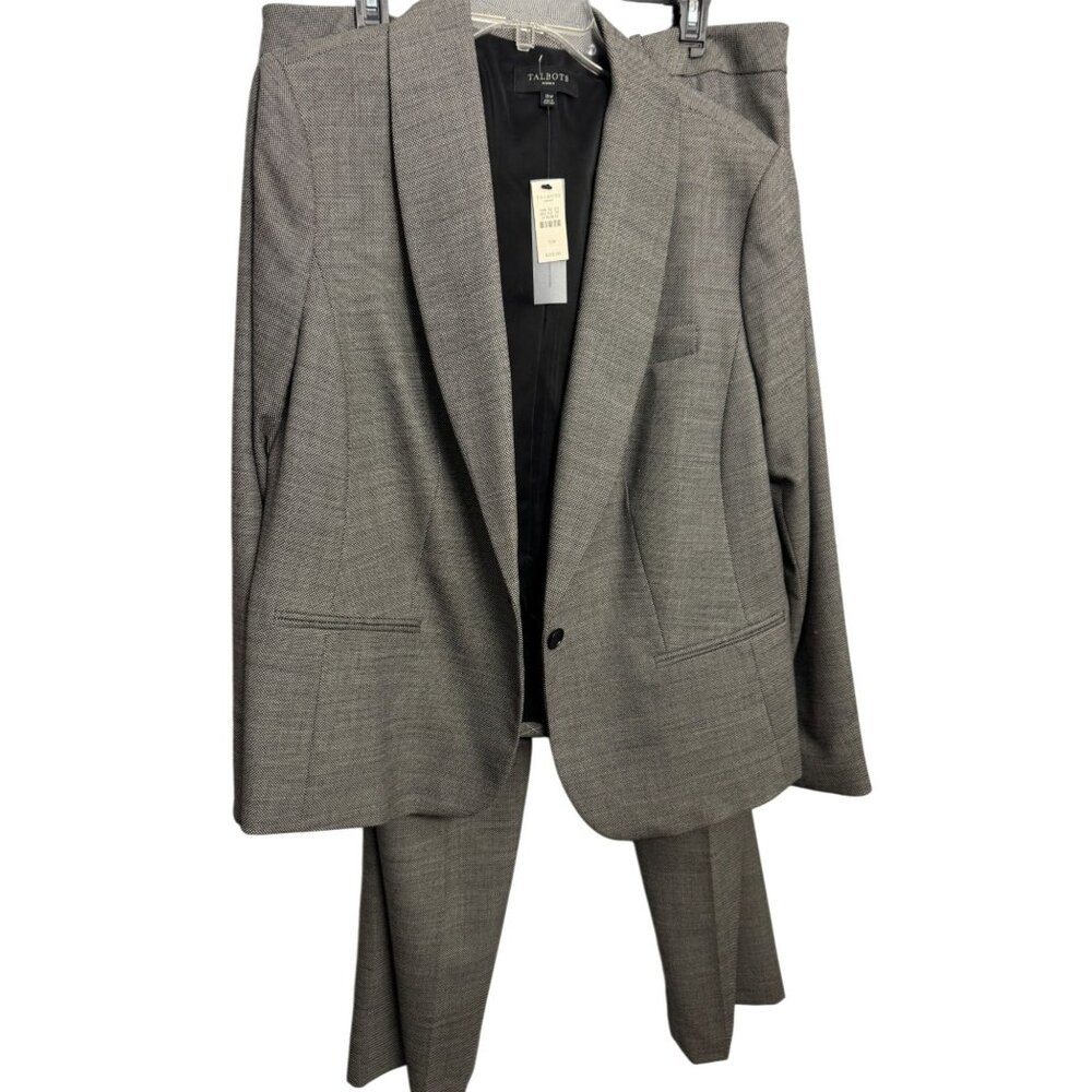 Talbots Womens Gray Wool Blend Two-Piece Suit Blazer & Pants Size 16W
